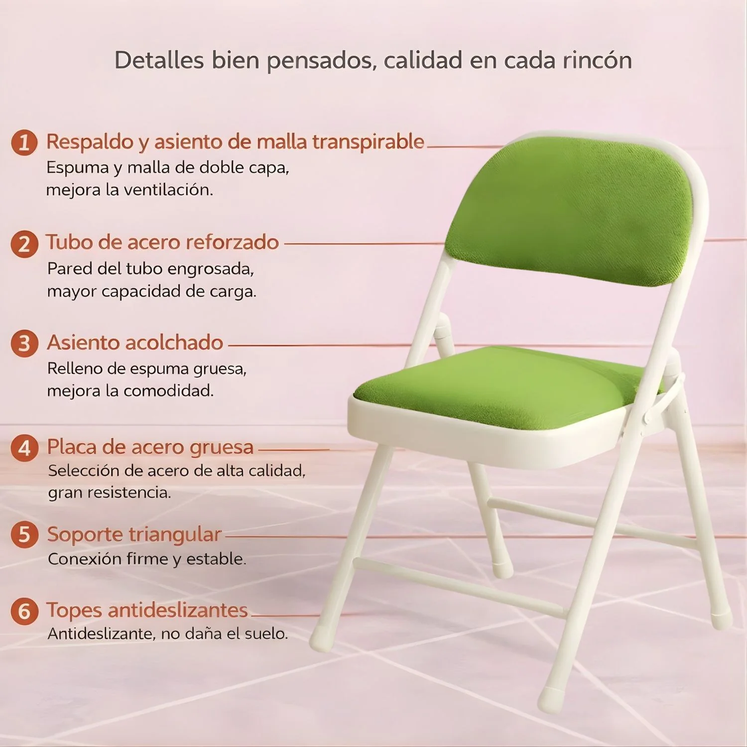 Silla Plegable Reforzada En Acero (79×45×45Cm). Marco Blanco Y Asiento Verde De Malla Transpirable. Soporta Hasta 150Kg. - Image 4