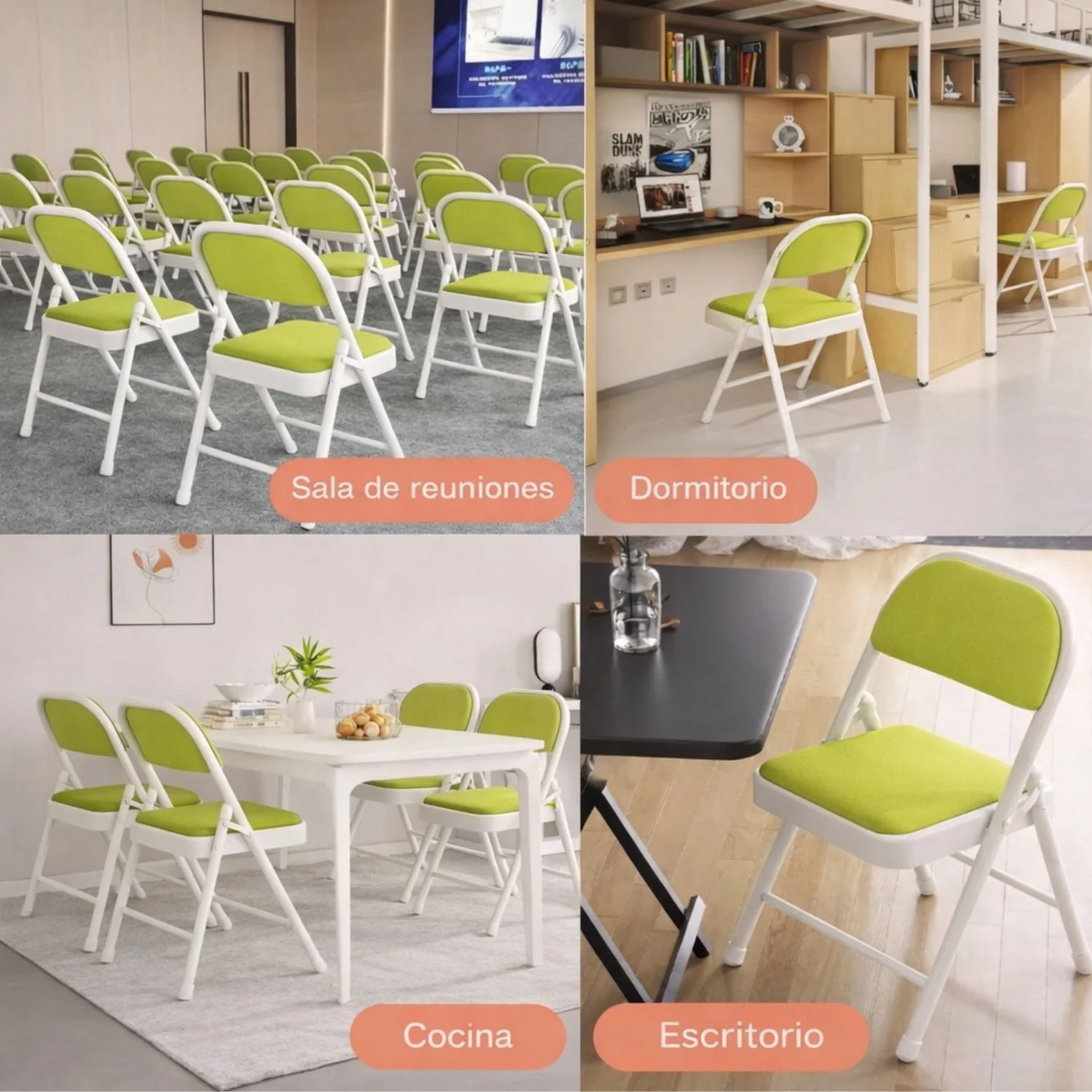 Silla Plegable Reforzada En Acero (79×45×45Cm). Marco Blanco Y Asiento Verde De Malla Transpirable. Soporta Hasta 150Kg. - Image 5