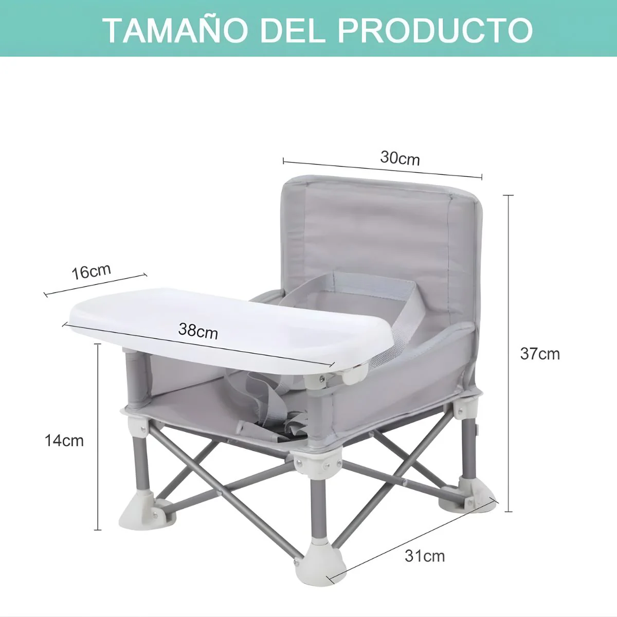 Silla Portátil Para Bebé Con Bandeja Desmontable. Booster Plegable Con Arnés De Seguridad Y Correas Para Silla De Alimentación. - Image 6