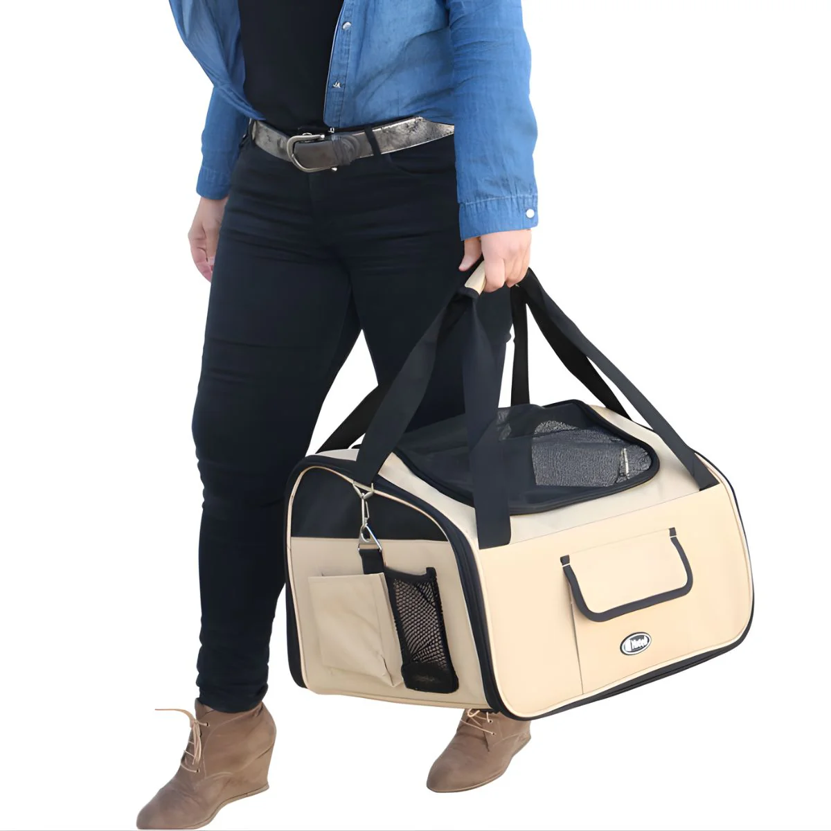 Silla Transportadora Protectora Para Mascotas. 2 Funciones En 1 Bolsa Y Silla. Color Crema. - Image 5