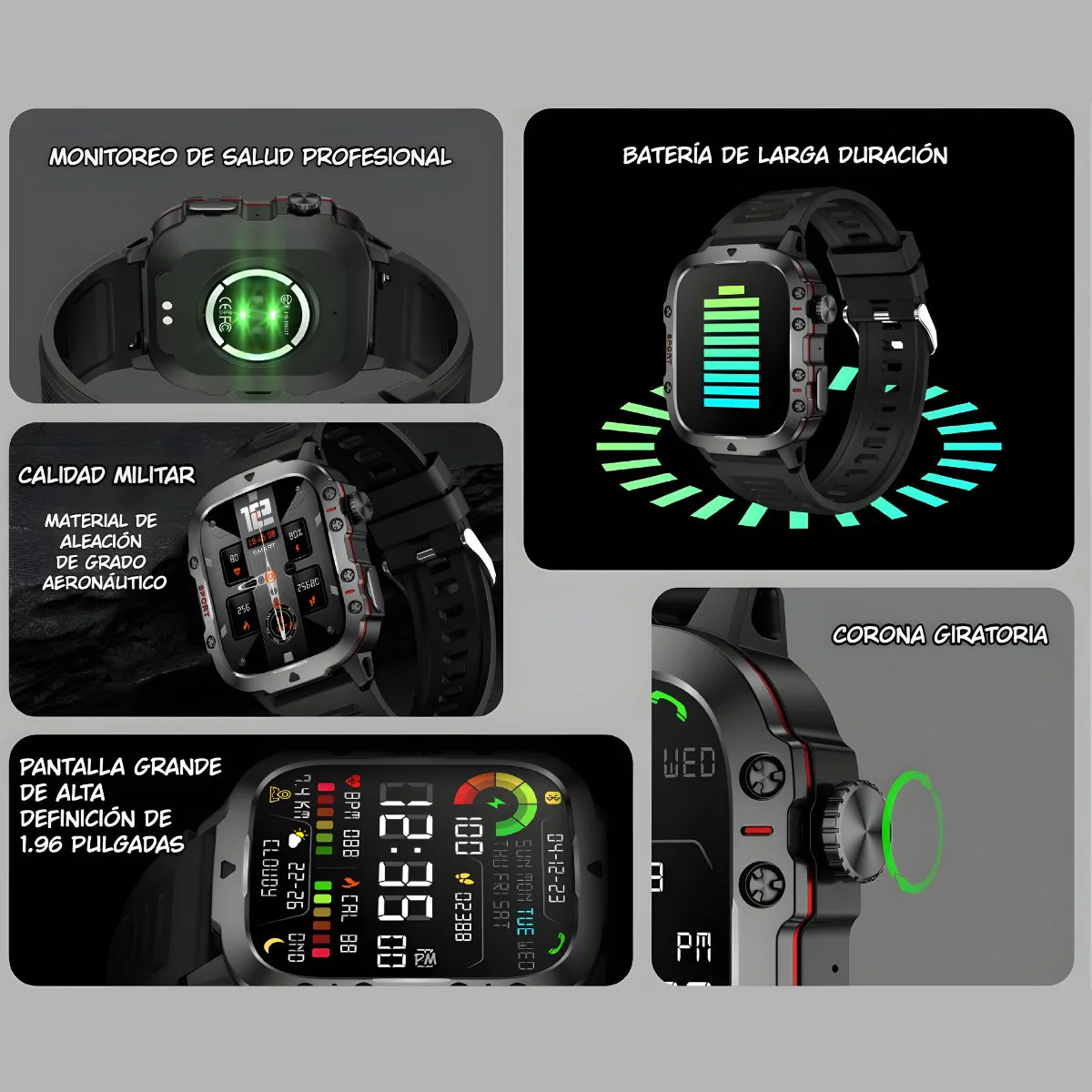 Smartwatch Llamadas Bluetooth. Reloj Inteligente 1.96” HD.  Resistente Al Agua 3ATM Con Monitores De Salud. Color Negro - Image 4