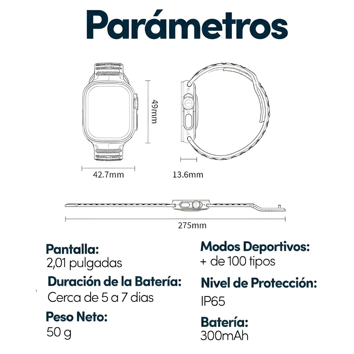 Smartwatch Deportivo 49Mm Con Llamadas Bluetooth. Reloj Inteligente Con Pantalla 2.01”, NFC Y Monitoreo De Salud. Resistente IP65. - Image 5
