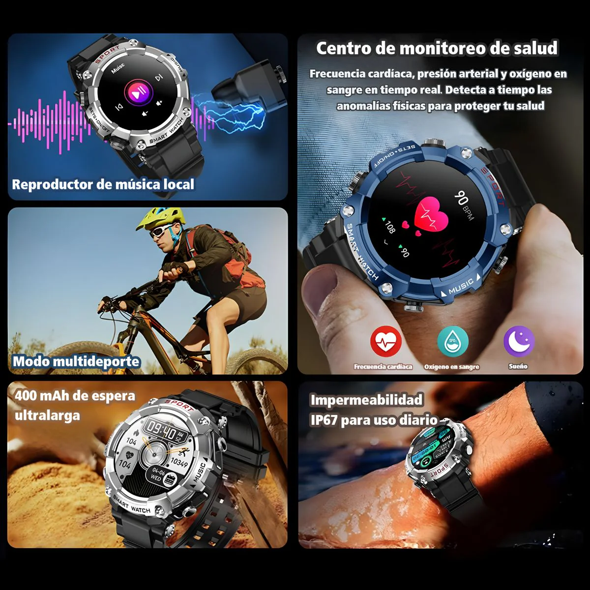 Smartwatch Deportivo Con Pantalla AMOLED 1.52". Reloj Inteligente IP67 Con Monitoreo De Salud. Auriculares Inalámbricos Integrados. - Image 2