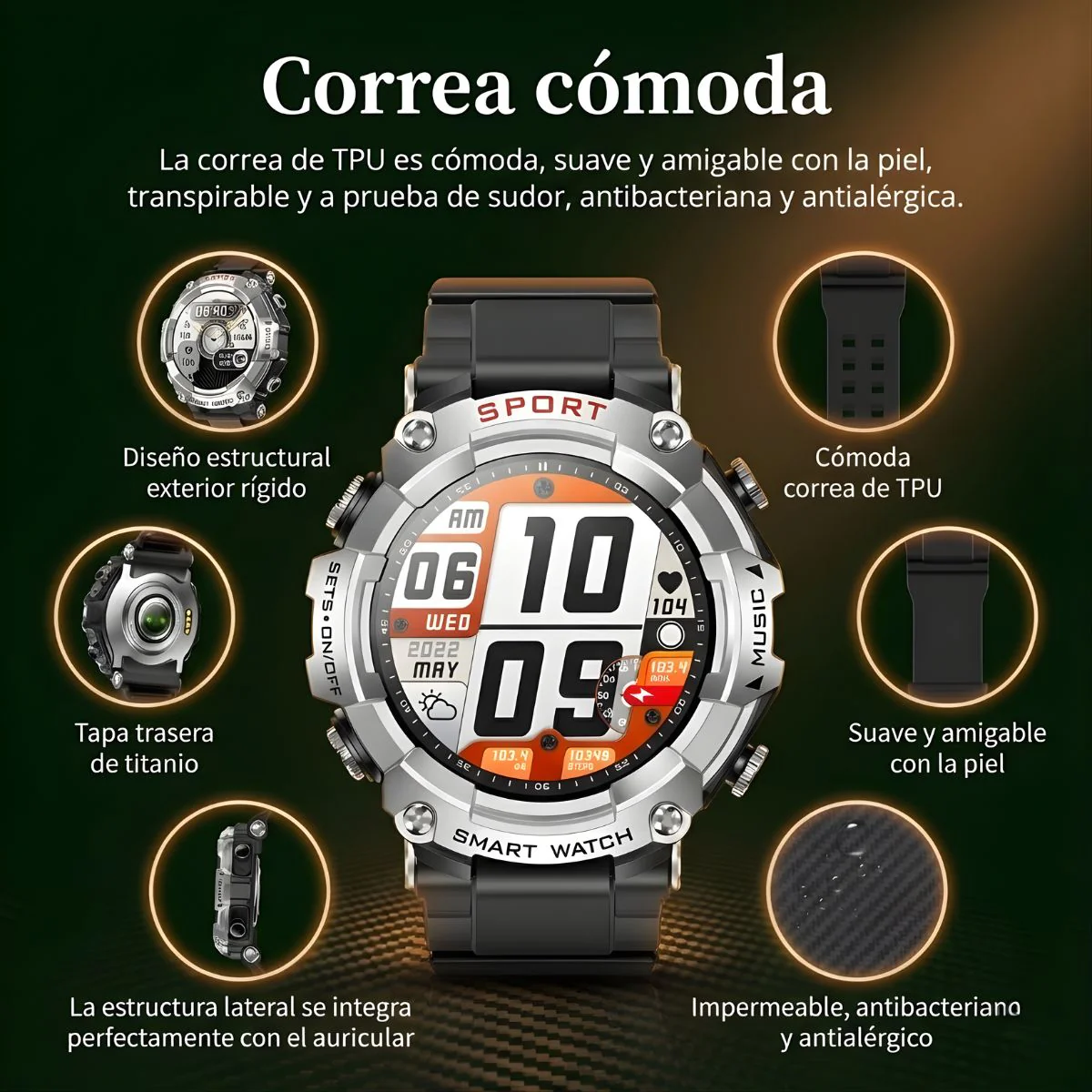 Smartwatch Deportivo Con Pantalla AMOLED 1.52". Reloj Inteligente IP67 Con Monitoreo De Salud. Auriculares Inalámbricos Integrados. - Image 5