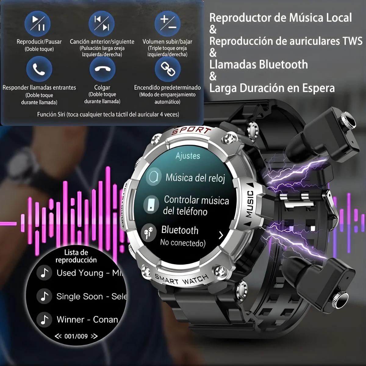 Smartwatch Deportivo Con Pantalla AMOLED 1.52". Reloj Inteligente IP67 Con Monitoreo De Salud. Auriculares Inalámbricos Integrados. - Image 6