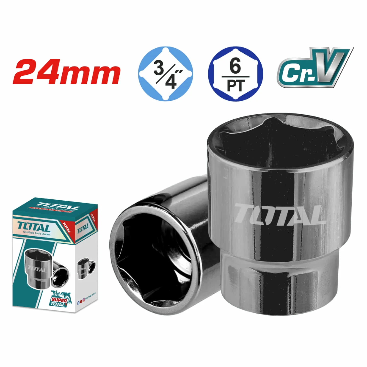 Sockets Dados Hexagonales 3/4" Cr-V Con Tratamiento Térmico 6Pts. Milimétricos - Image 3