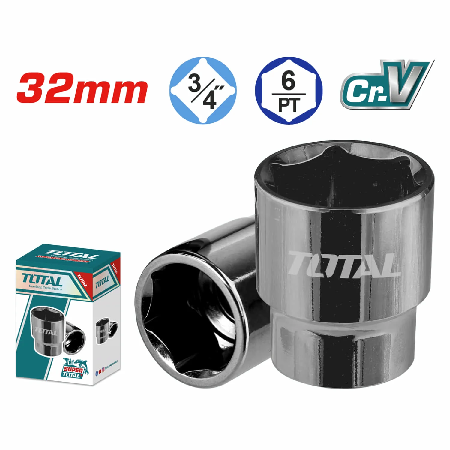 Sockets Dados Hexagonales 3/4" Cr-V Con Tratamiento Térmico 6Pts. Milimétricos - Image 6