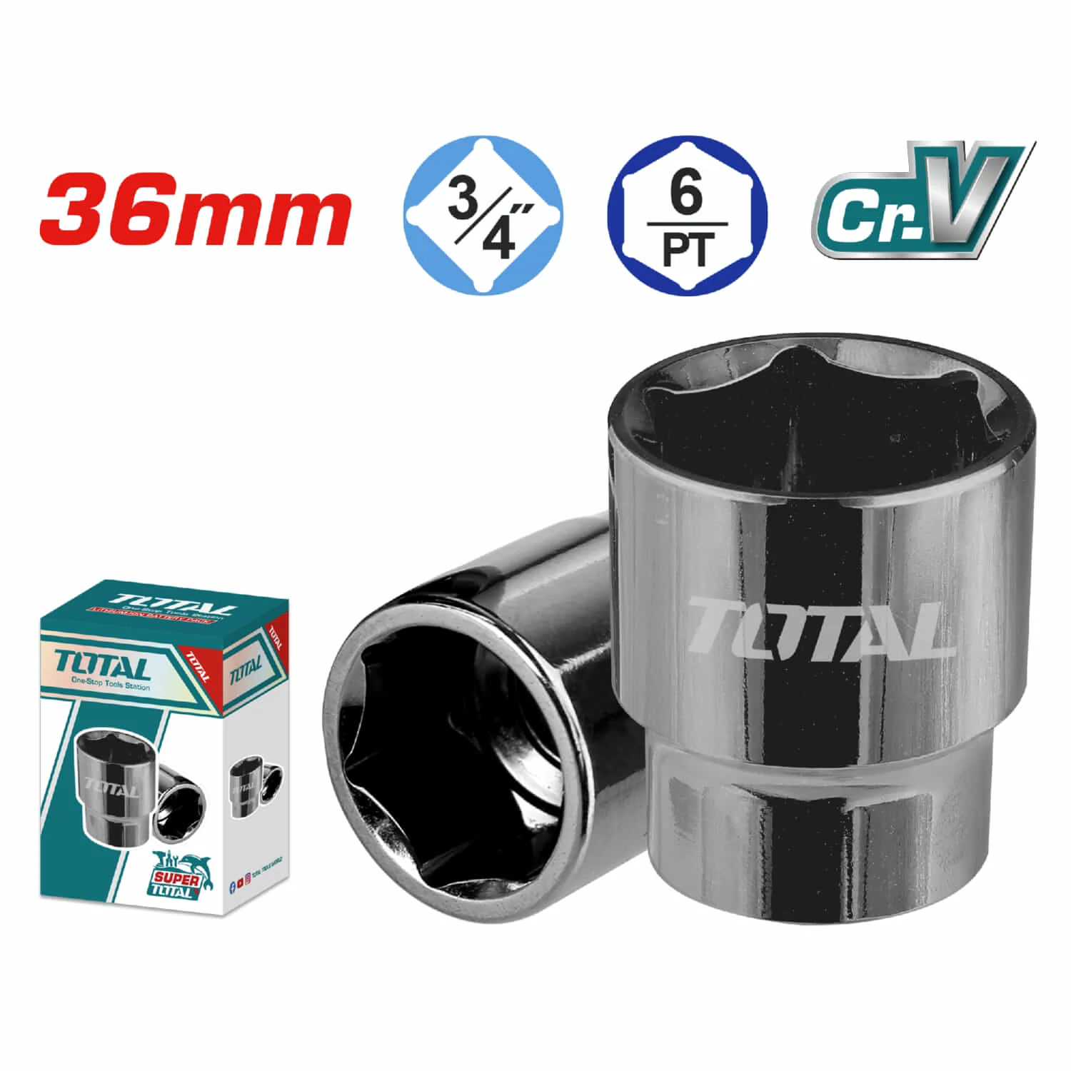 Sockets Dados Hexagonales 3/4" Cr-V Con Tratamiento Térmico 6Pts. Milimétricos - Image 8