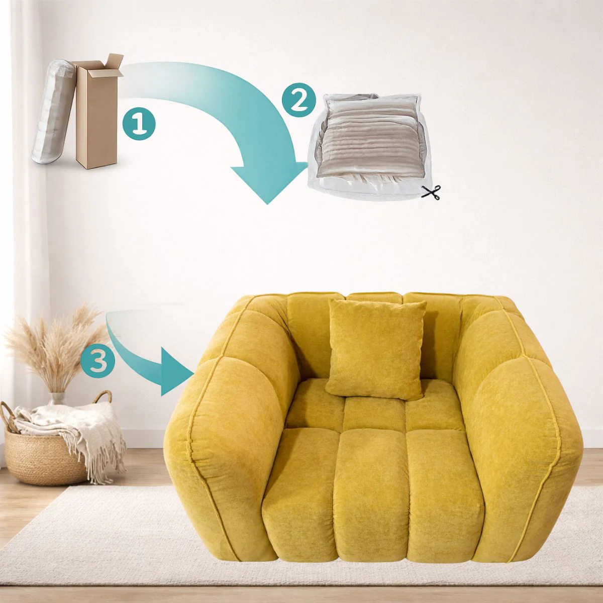 Sofá Empacado Al Vacio Memory Foam De Alta Densidad 118X98x70cm Color Mostaza - Image 5