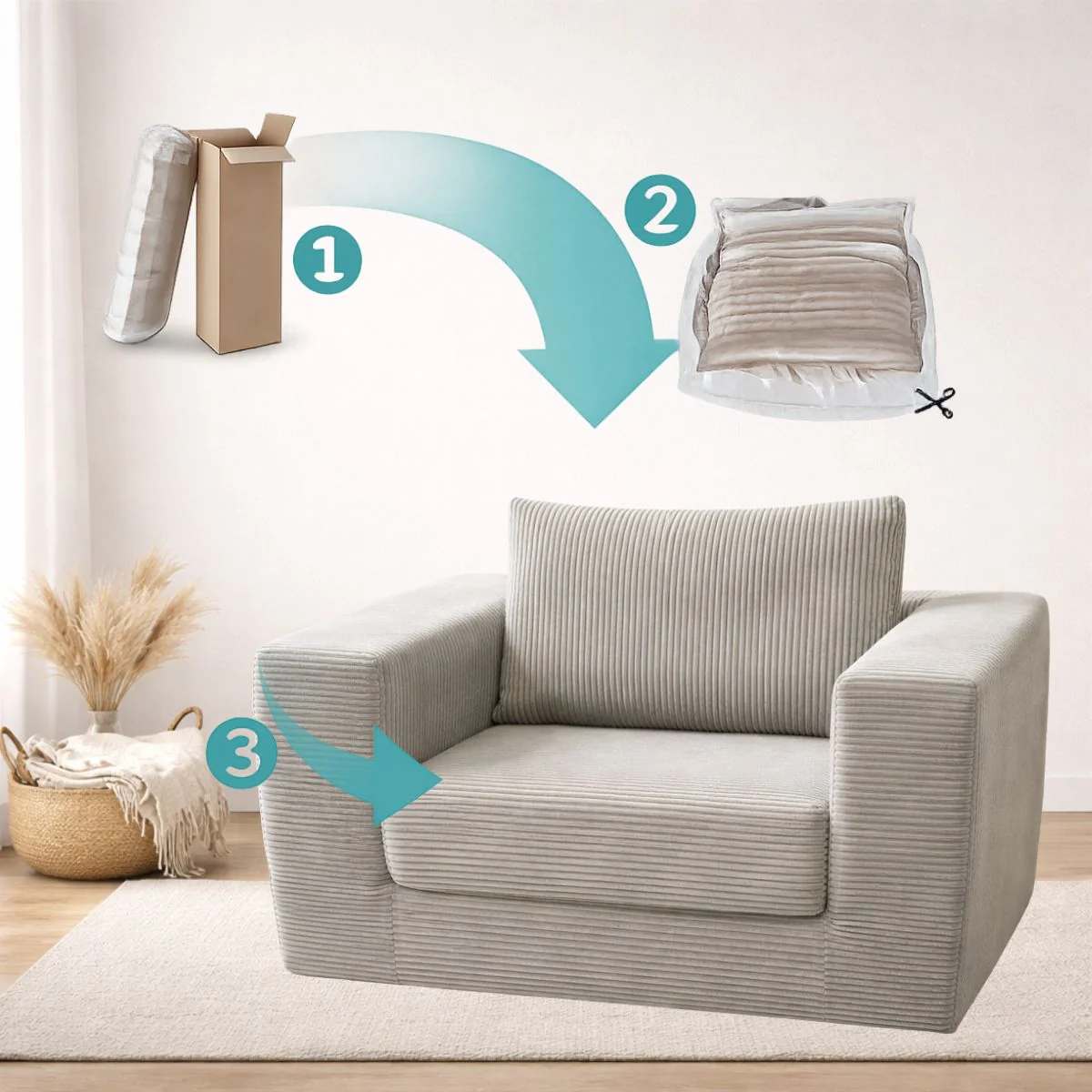 Sofá Empacado Al Vacio Memory Foam De Alta Densidad 124X84x70cm Color Gris Claro - Image 5