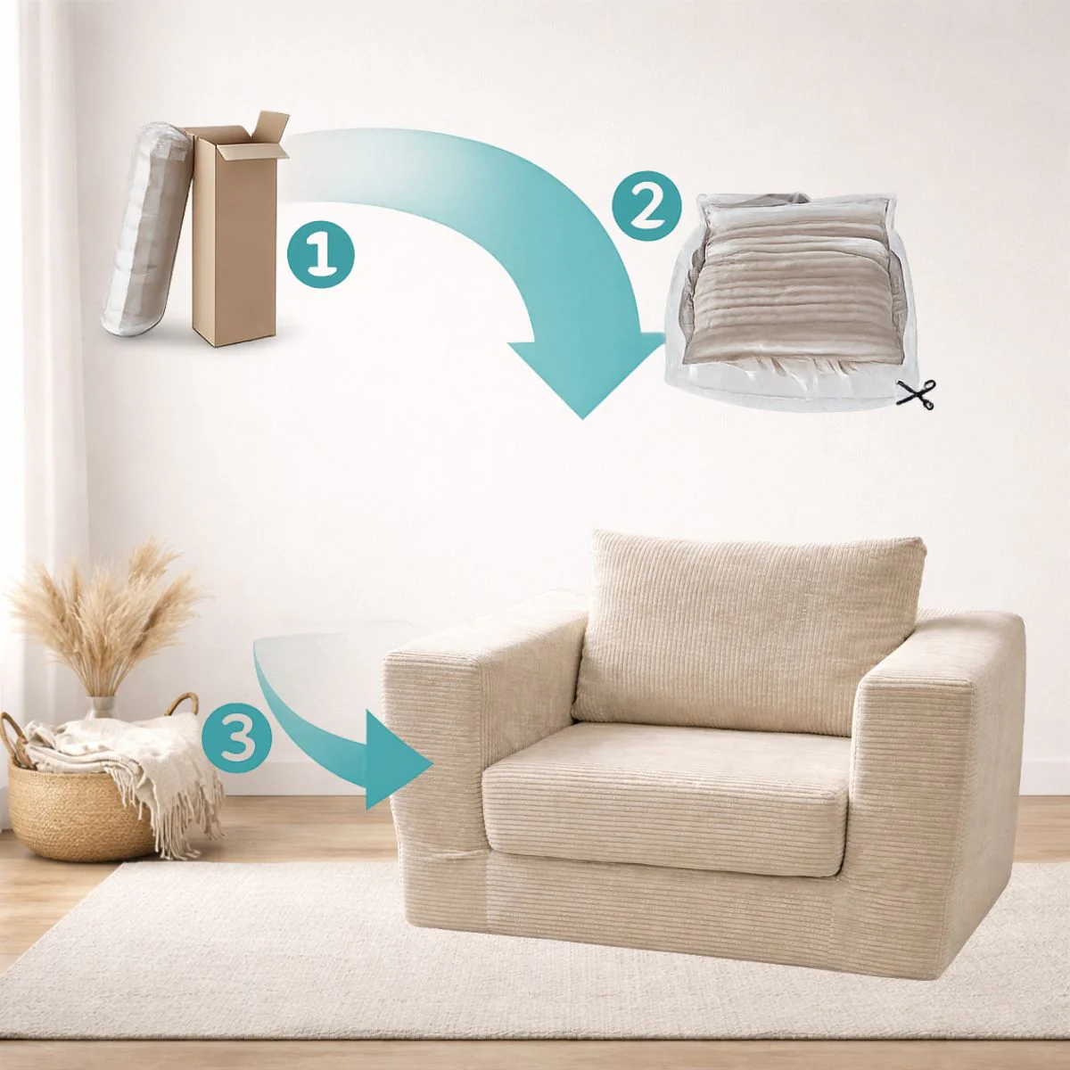Sofá Empacado Al Vacio Memory Foam De Alta Densidad 124X84x70cm Color Beige Claro - Image 5
