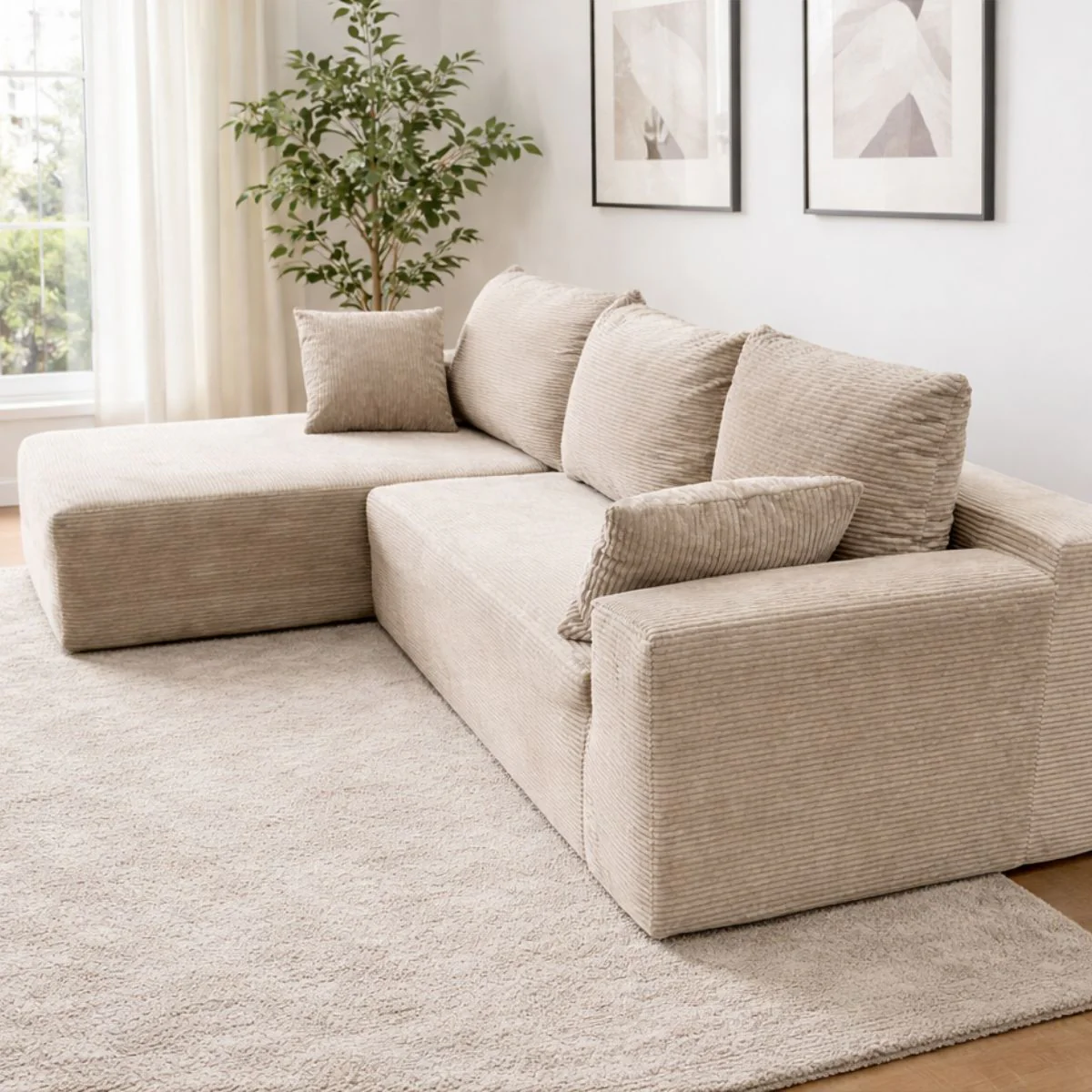 Sofá Seccional En L Empacado Al Vacio Memory Foam De Alta Densidad 175X92x63cm+170X93x63cm Color Beige Claro - Image 2