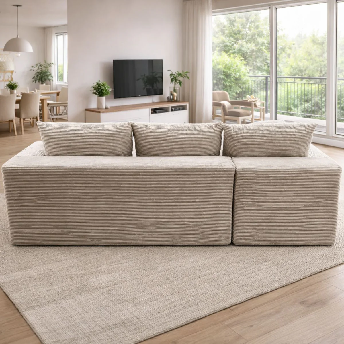Sofá Seccional En L Empacado Al Vacio Memory Foam De Alta Densidad 175X92x63cm+170X93x63cm Color Beige Claro - Image 3