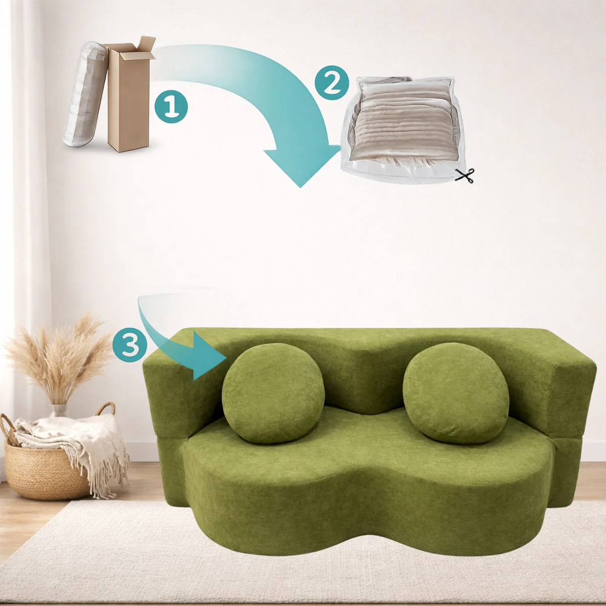 Sofá Convertible Empacado Al Vacio Memory Foam De Alta Densidad 200X100x70cm Color Verde Oliva - Image 5