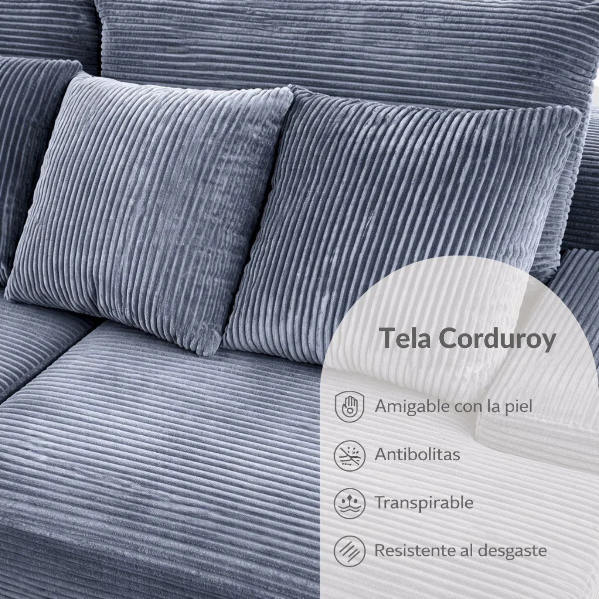Sofá Empacado Al Vacio Memory Foam De Alta Densidad 200X100x72cm Color Gris Azulado - Image 4