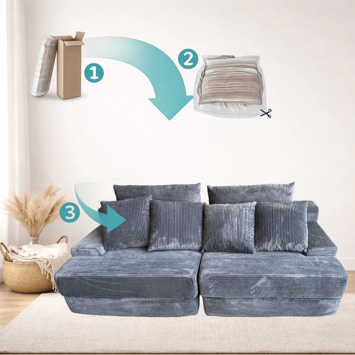 Sofá Empacado Al Vacio Memory Foam De Alta Densidad 200X100x72cm Color Gris Azulado - Image 5