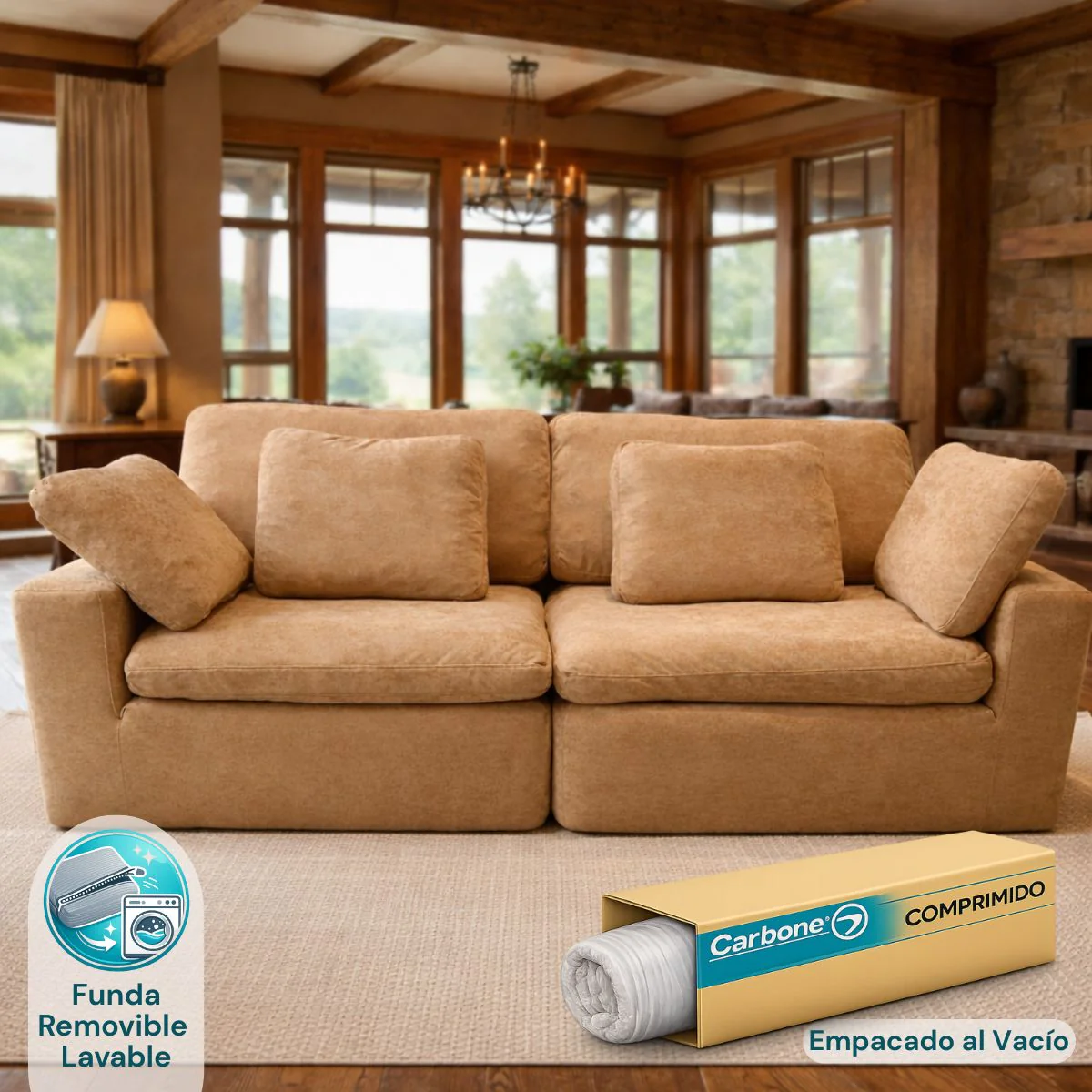 Sofá Empacado Al Vacio Memory Foam De Alta Densidad 201X100x70cm Color Terracota Tostado