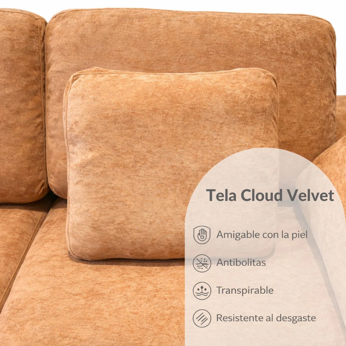 Sofá Empacado Al Vacio Memory Foam De Alta Densidad 201X100x70cm Color Terracota Tostado - Image 4