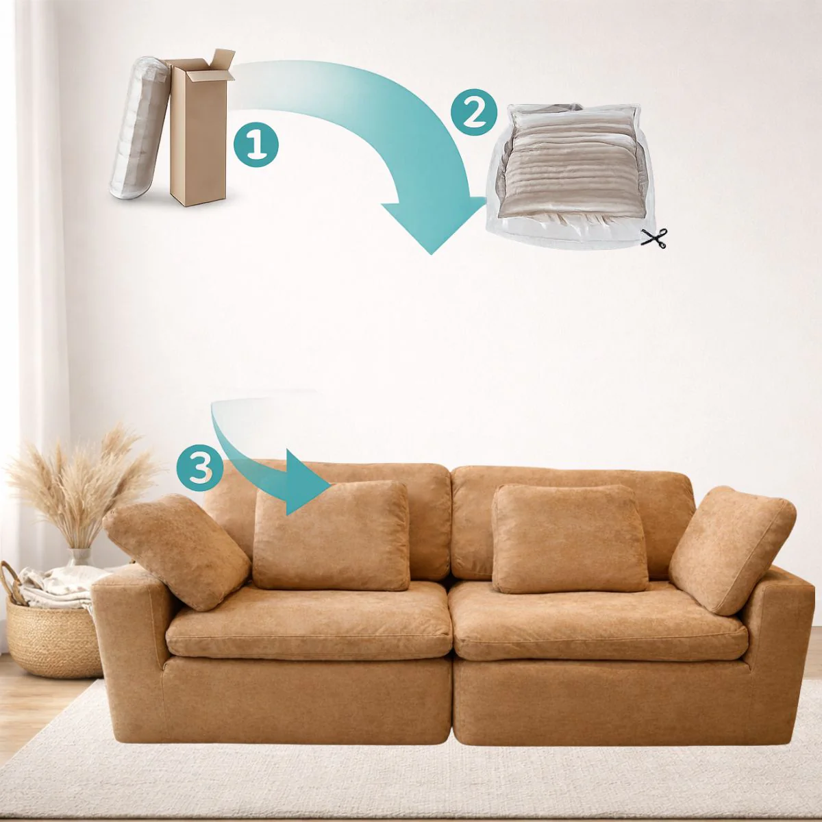 Sofá Empacado Al Vacio Memory Foam De Alta Densidad 201X100x70cm Color Terracota Tostado - Image 5