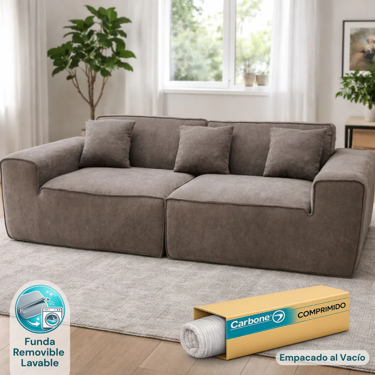 Sofá Empacado Al Vacio Memory Foam De Alta Densidad 220X100x73cm Color Gris Parduzco