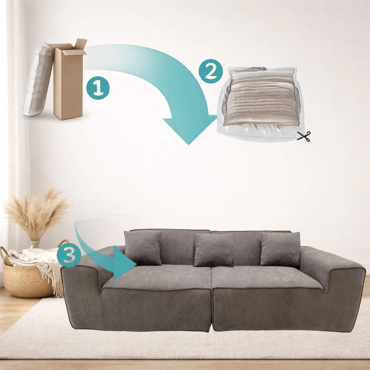 Sofá Empacado Al Vacio Memory Foam De Alta Densidad 220X100x73cm Color Gris Parduzco - Image 5