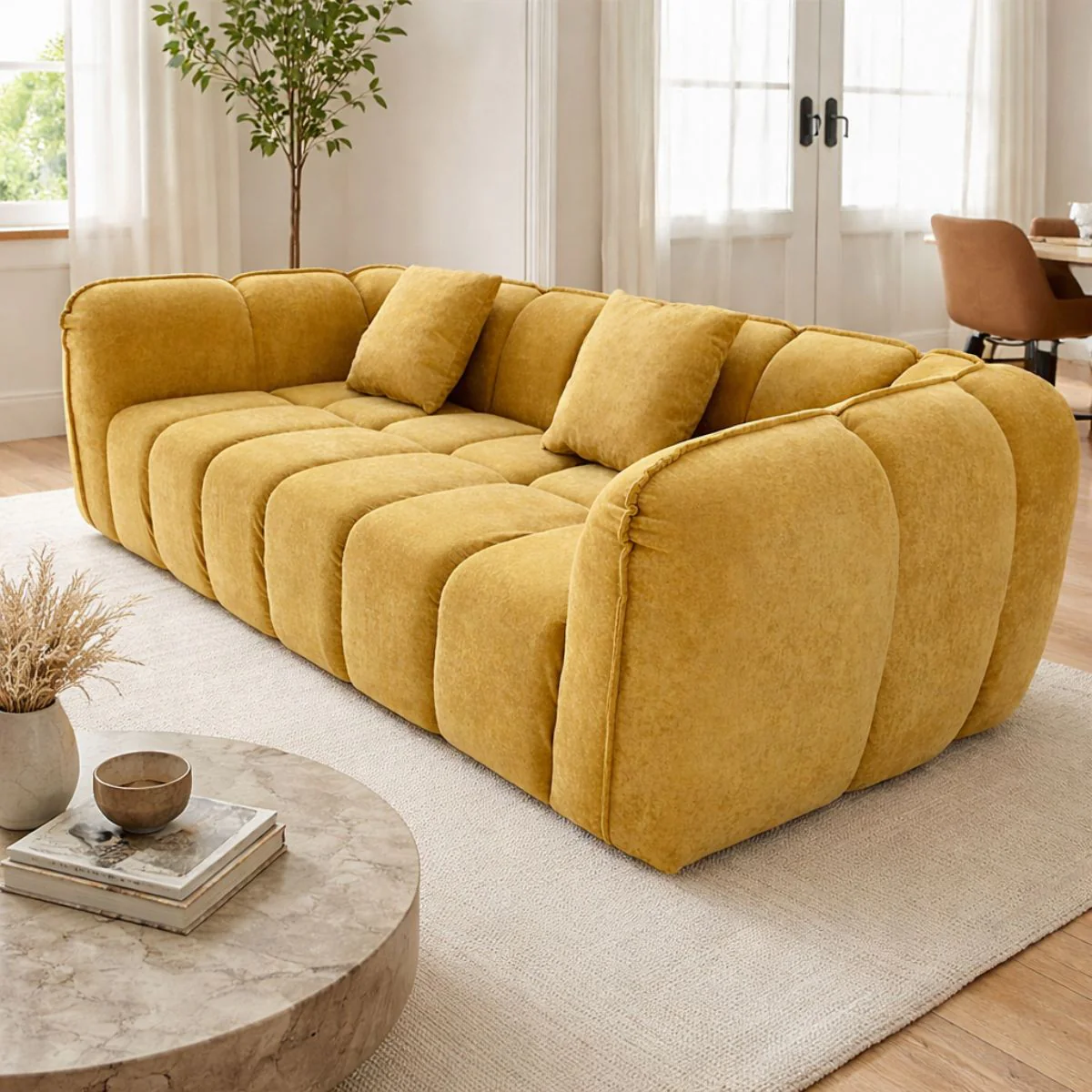 Sofá Empacado Al Vacio Memory Foam De Alta Densidad 220X98x70cm Color Mostaza - Image 2