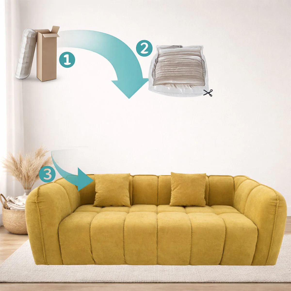 Sofá Empacado Al Vacio Memory Foam De Alta Densidad 220X98x70cm Color Mostaza - Image 5