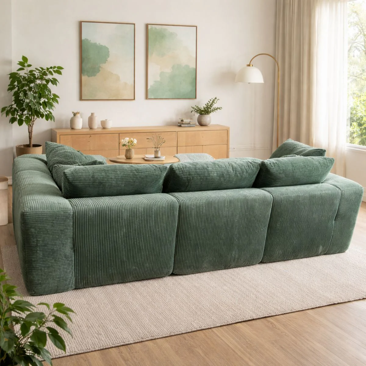 Sofá Seccional En L Empacado Al Vacio Memory Foam De Alta Densidad 274X100x60cm Color Verde Salvia - Image 3