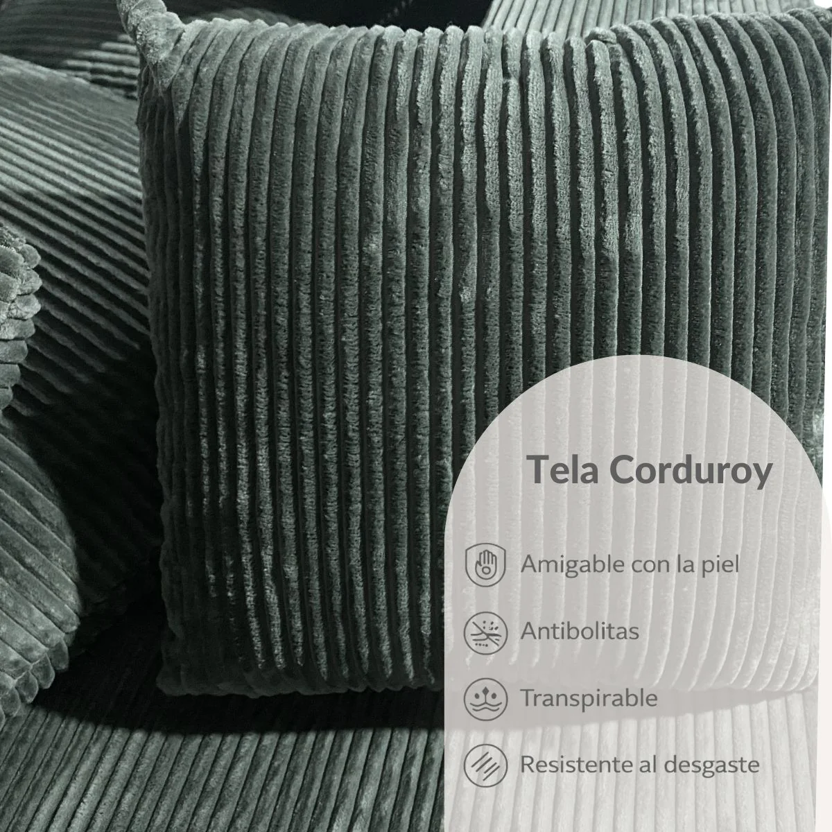 Sofá Seccional En L Empacado Al Vacio Memory Foam De Alta Densidad 274X100x60cm Color Verde Salvia - Image 4