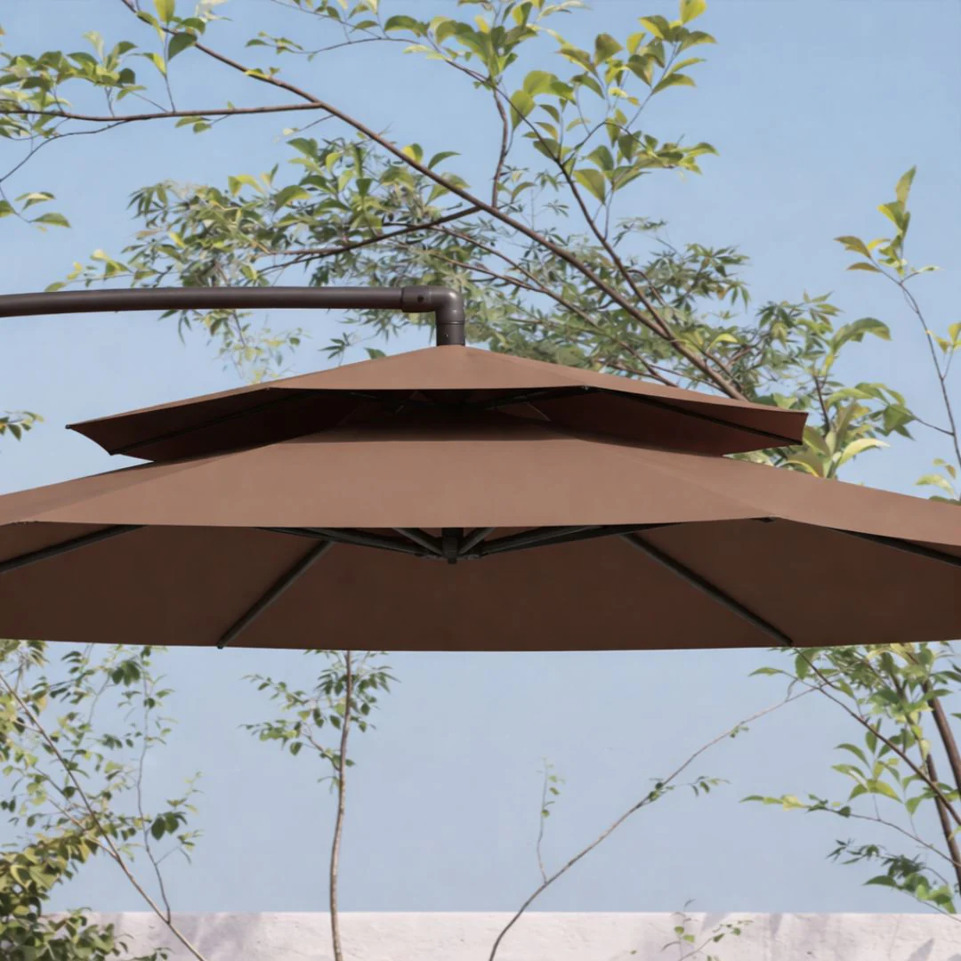 Sombrilla De Patio 2.7 Mts Lona Impermeable Anti-UV Con Base Pesada De Agua. Paraguas Lateral Para Jardín Y Exteriores. Color Chocolate. - Image 4