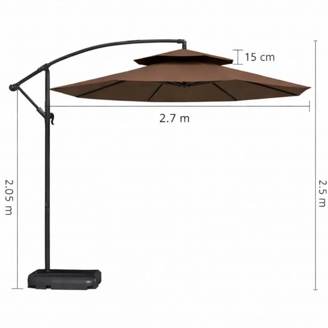 Sombrilla De Patio 2.7 Mts Lona Impermeable Anti-UV Con Base Pesada De Agua. Paraguas Lateral Para Jardín Y Exteriores. Color Chocolate. - Image 6