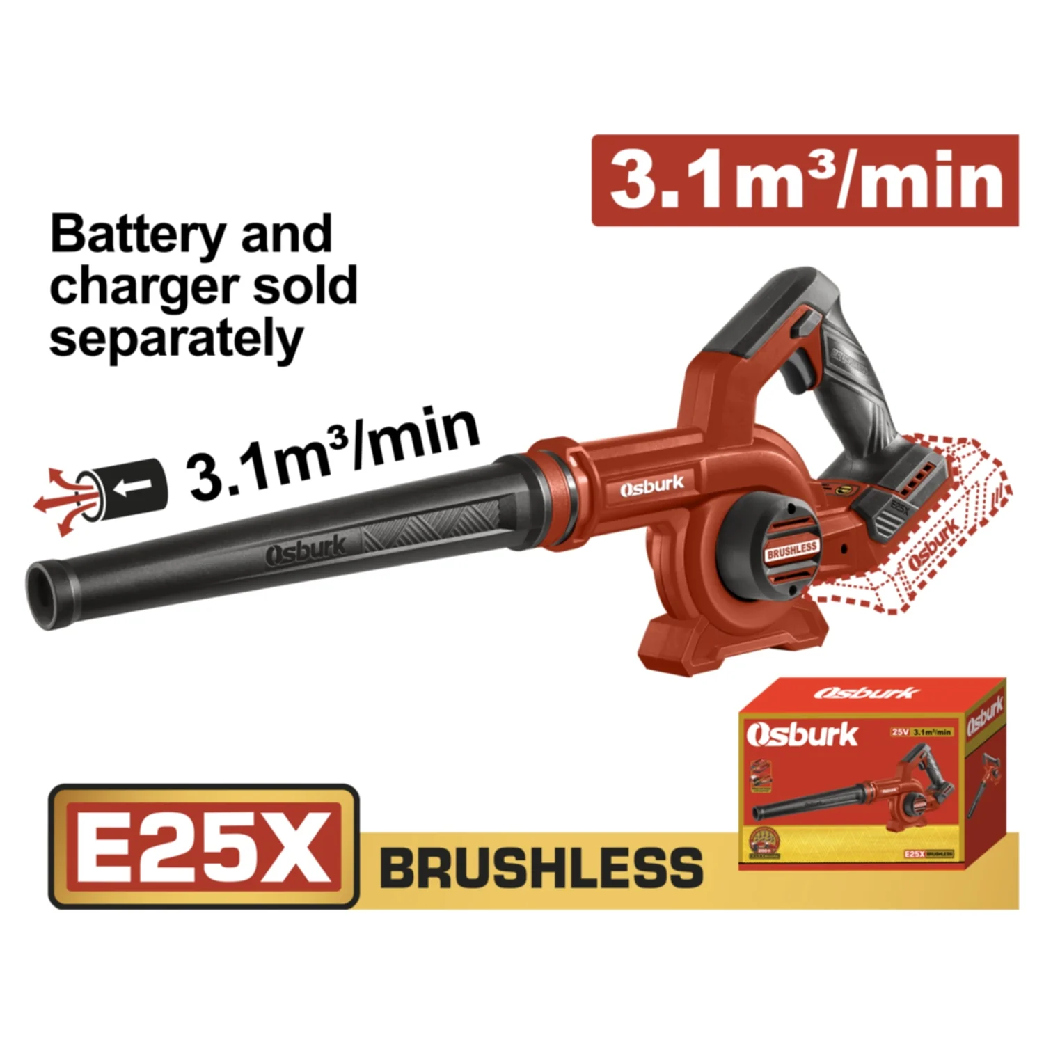 Soplador Blower 25V Inalámbrico 3.1 M³/Min 18000Rpm No Incluye Batería Ni Cargador.