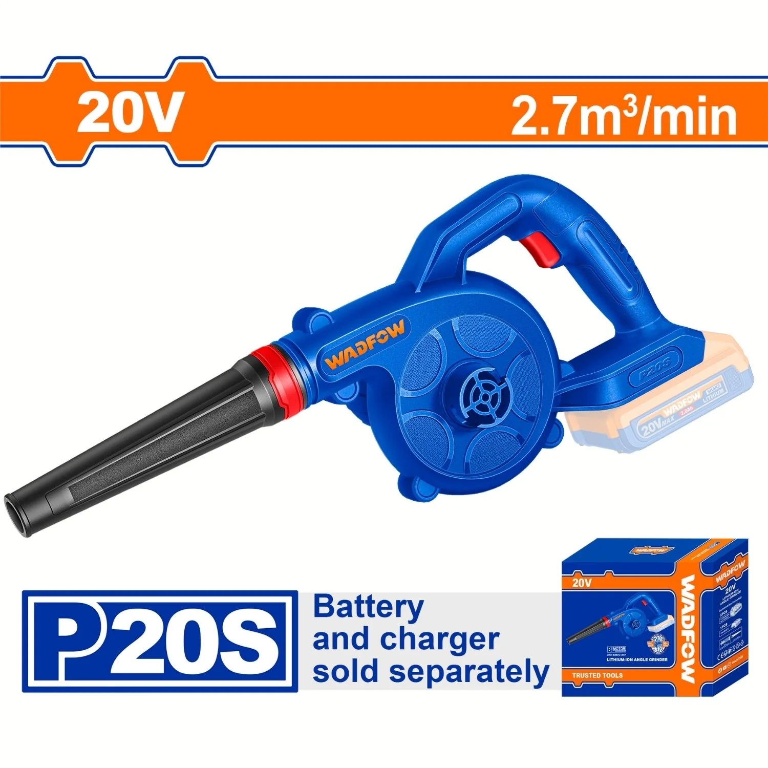 Soplador Inalámbrico 20V 18000Rpm Volumen 2.7 M³/Min Aire No Incluye Batería Ni Cargador. Blower Sopladora