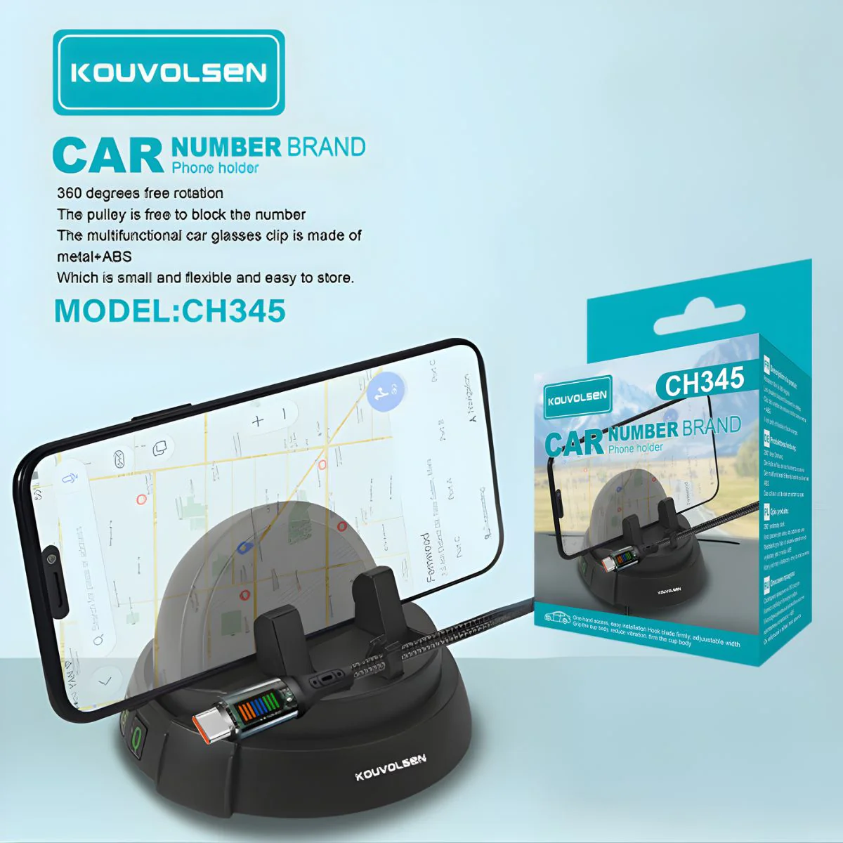 Soporte De Celular Para Auto Con Rotación 360°. Porta Teléfono Multifuncional Con Base Giratoria Y Clip Para Cables.