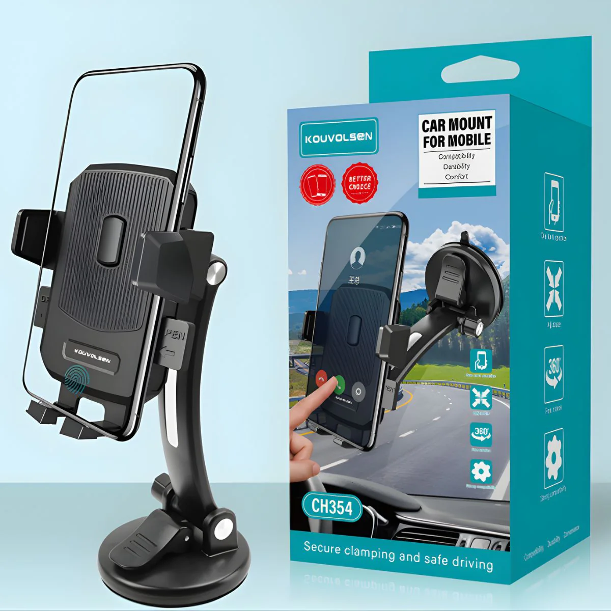 Soporte De Celular Para Auto Con Ventosa. Porta Teléfono Con Base Giratoria 360° Y Sujeción Antideslizante Para Tablero O Parabrisas. - Image 2