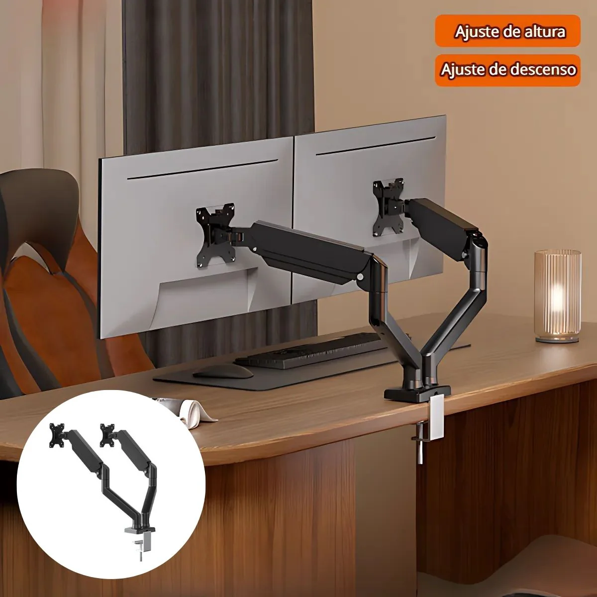 Soporte De Monitor Computadora Doble Con Rotación 360°. Brazo Ergonómico Para Pantallas De Hasta 32” Con Montaje De Escritorio. Ideal Para Oficina Y Gaming.
