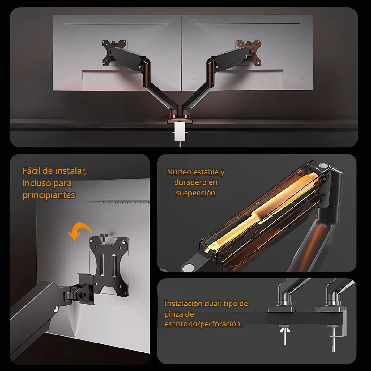Soporte De Monitor Computadora Doble Con Rotación 360°. Brazo Ergonómico Para Pantallas De Hasta 32” Con Montaje De Escritorio. Ideal Para Oficina Y Gaming. - Image 2