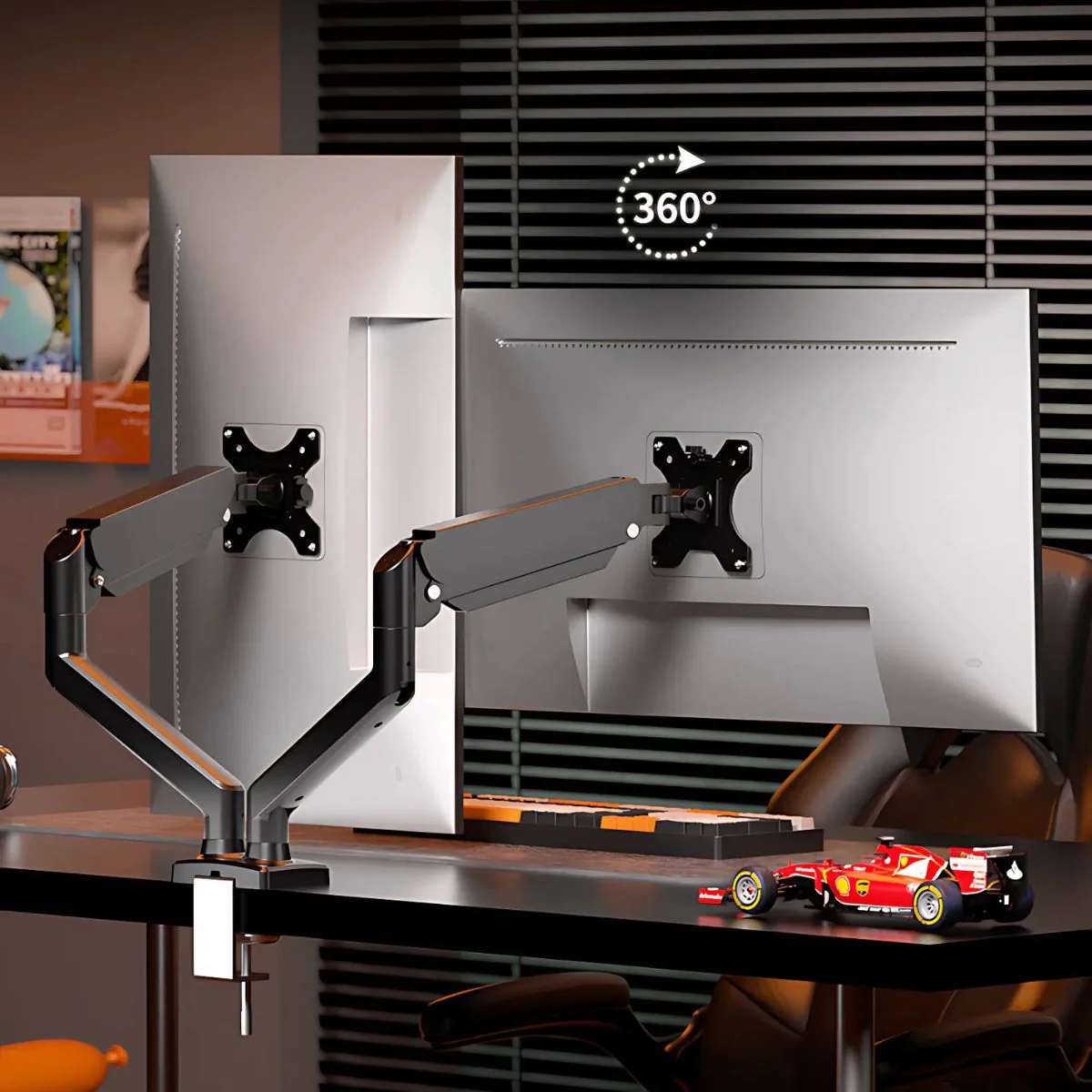 Soporte De Monitor Computadora Doble Con Rotación 360°. Brazo Ergonómico Para Pantallas De Hasta 32” Con Montaje De Escritorio. Ideal Para Oficina Y Gaming. - Image 4