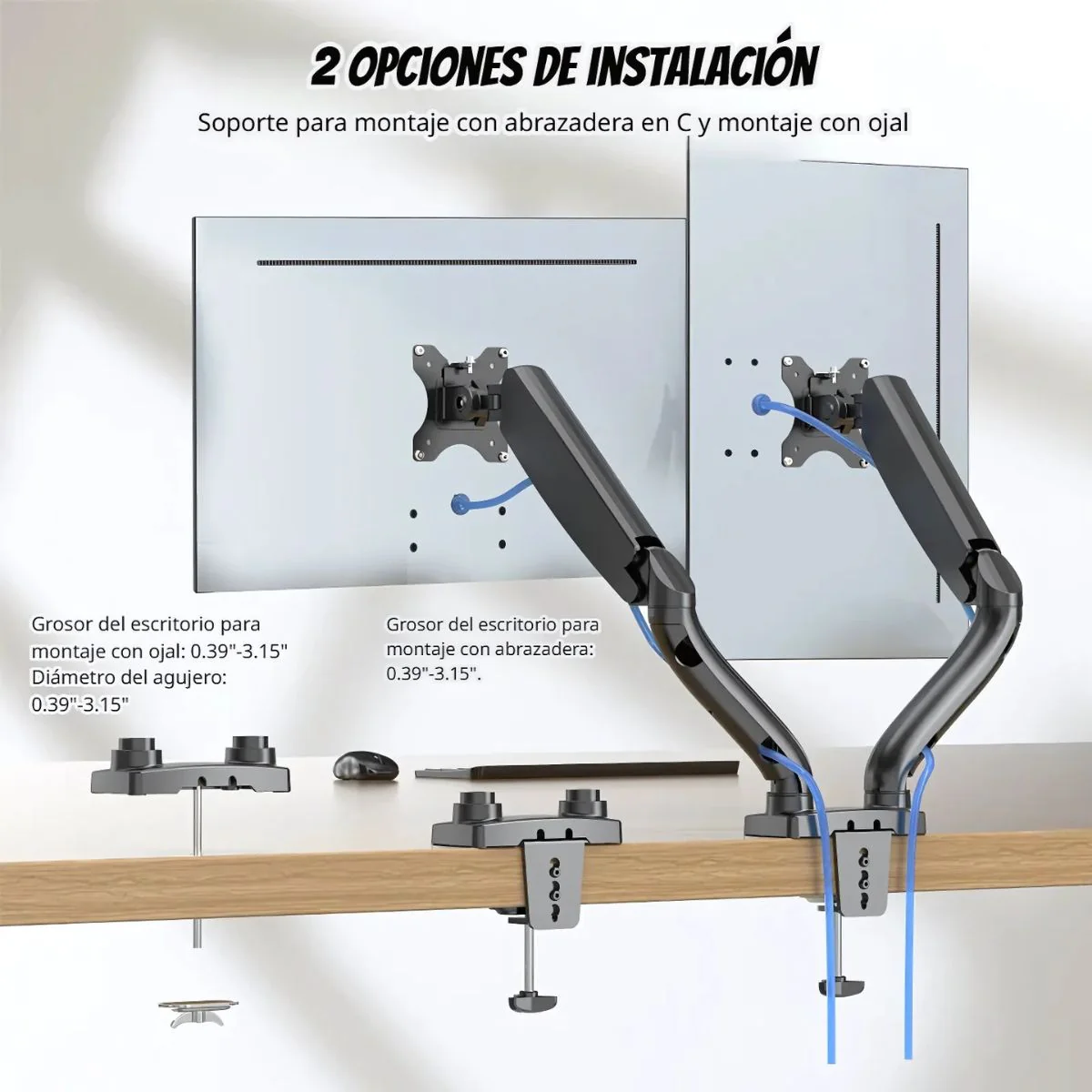 Soporte De Monitor Doble. Brazo Ergonómico Para Pantallas De Hasta 27” Con Montaje De Escritorio. Ideal Para Oficina Y Gaming. - Image 4