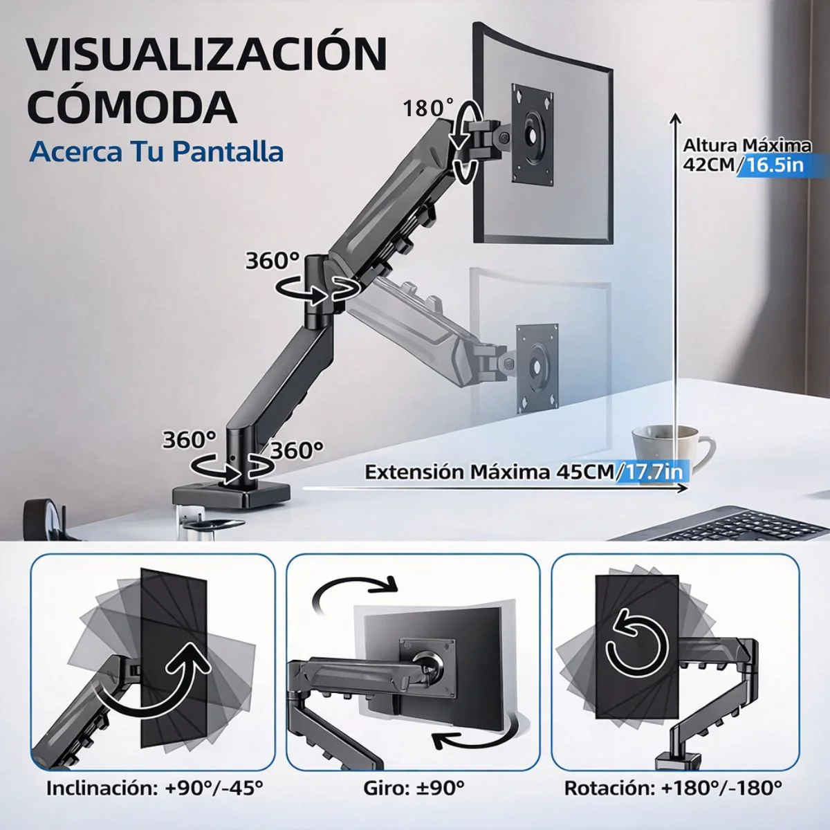 Soporte De Monitor Para Escritorio Con Brazo Articulado. Para Pantallas De Hasta 32”. Soporta Hasta 9Kg. Ideal Para Oficina Y Gaming. - Image 2
