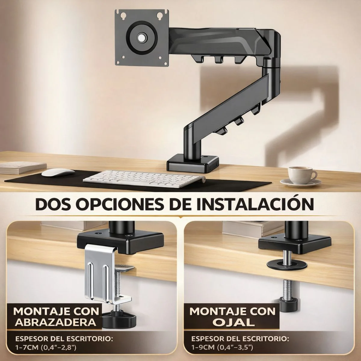 Soporte De Monitor Para Escritorio Con Brazo Articulado. Para Pantallas De Hasta 32”. Soporta Hasta 9Kg. Ideal Para Oficina Y Gaming. - Image 4