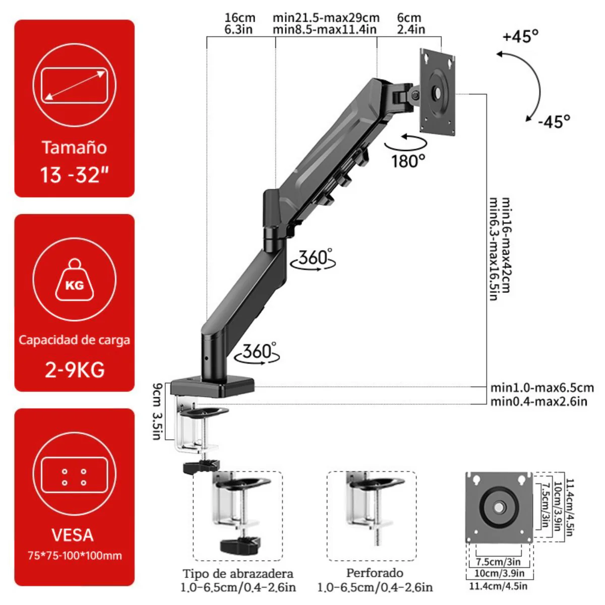 Soporte De Monitor Para Escritorio Con Brazo Articulado. Para Pantallas De Hasta 32”. Soporta Hasta 9Kg. Ideal Para Oficina Y Gaming. - Image 5