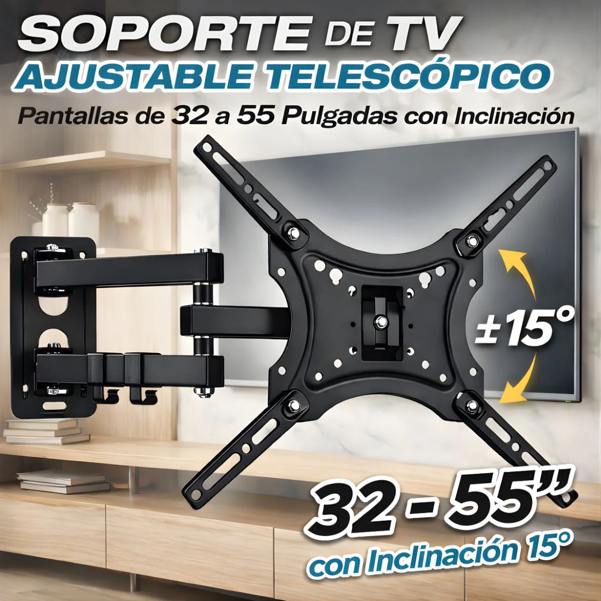 Soporte De Pared Para TV Ajustable Y Telescópico. Para Pantallas De 32-55". VESA 200X200mm. Brazo De Para Televisor.