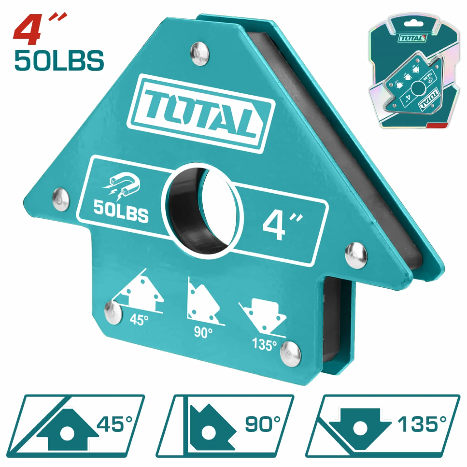 Soporte De Soldadura Escuadra Magnetica De 4". Fuerza De Traccion 50 Lbs. Angulo 45°