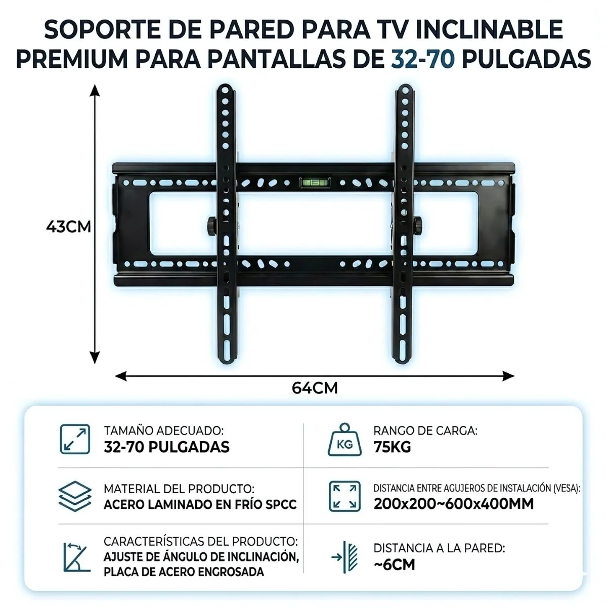 Soporte De TV Ajustable Para Pantallas De 32-70''. Brazo De Pared Fijo Para Televisor. - Image 2