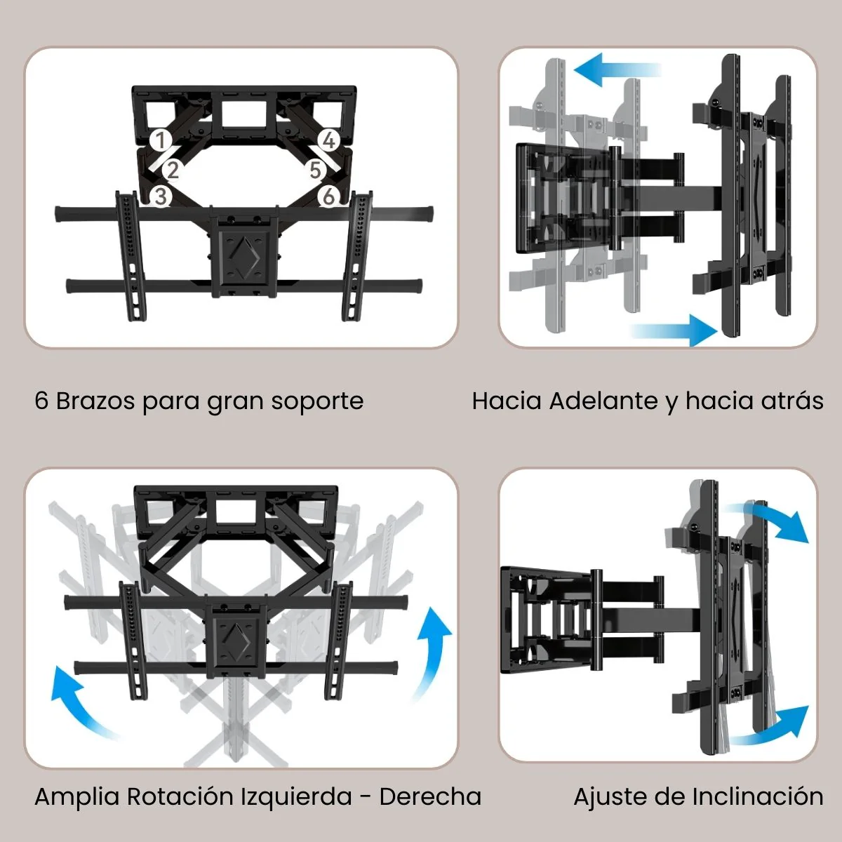 Soporte De TV Ajustable Telescópico Para Pantallas 40-80” Con Inclinación ±5°. VESA 600×400 Mm. Brazo Giratorio Para Monitor. - Image 3