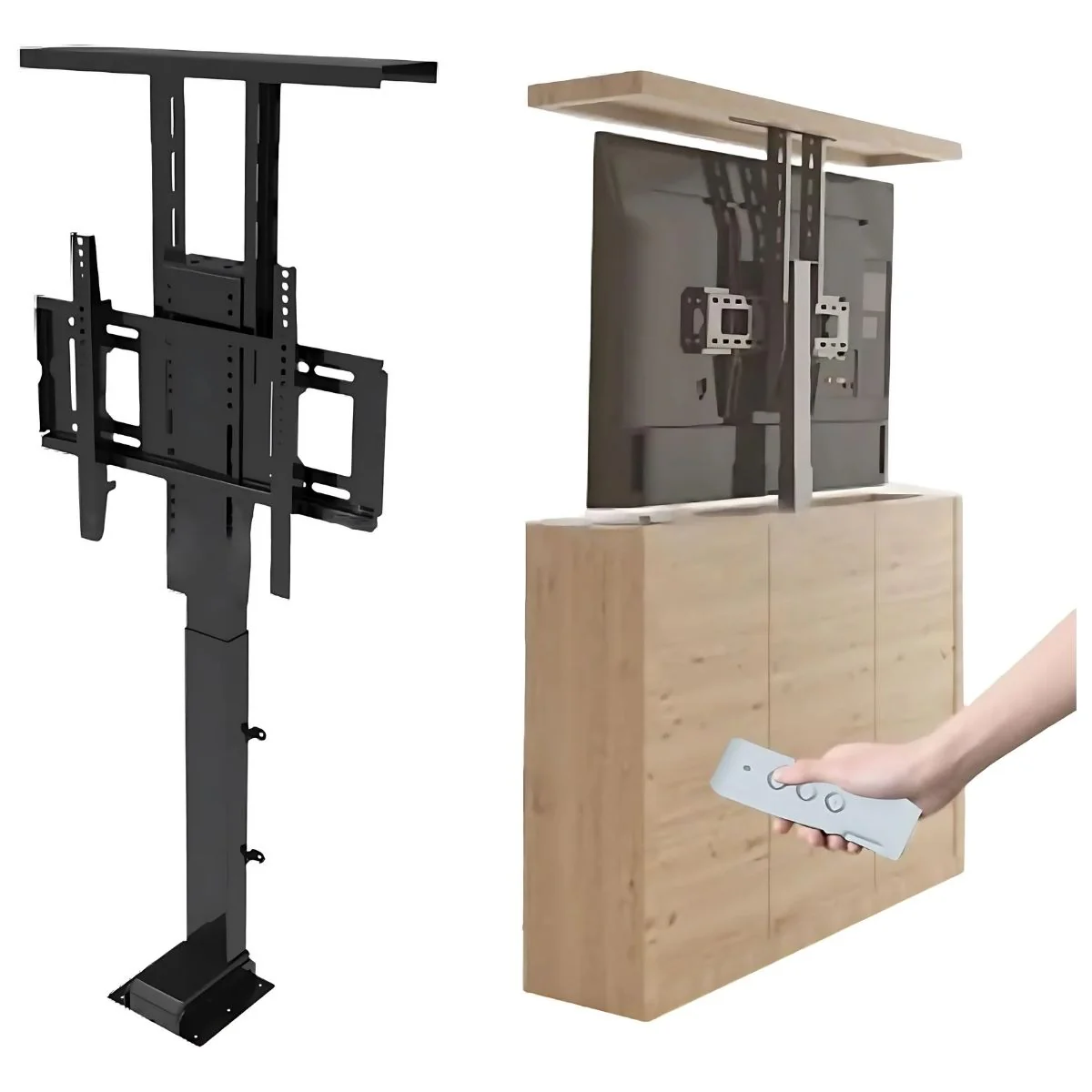 Soporte De TV Oculto Con Altura Motorizado Automático 22.6 - 44.9” (57.5Cm – 1.2 Mts) Con Control Remoto. Elevador De TV Automático. Para Monitores 42-70”.
