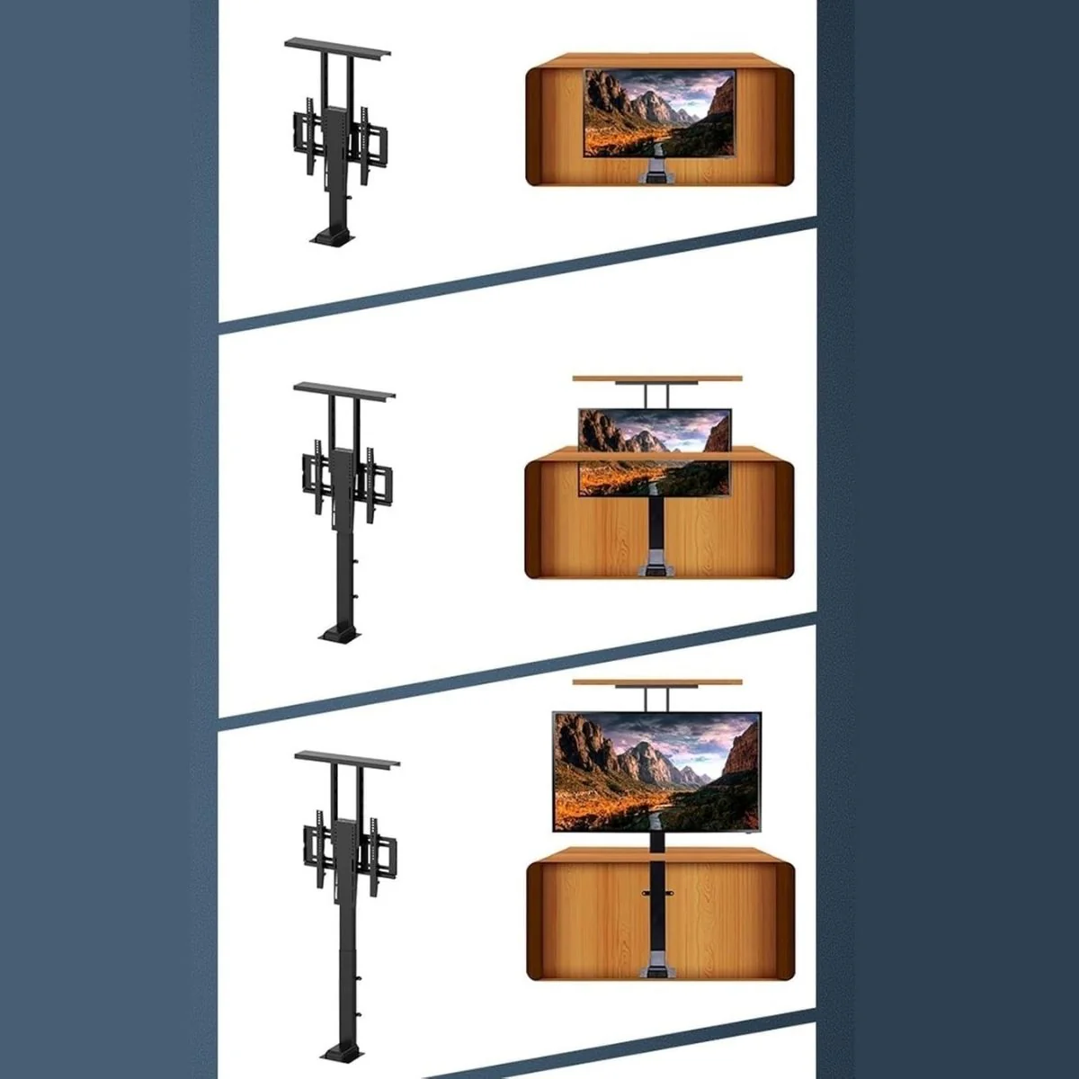 Soporte De TV Oculto Con Altura Motorizado Automático 22.6 - 44.9” (57.5Cm – 1.2 Mts) Con Control Remoto. Elevador De TV Automático. Para Monitores 42-70”. - Image 2