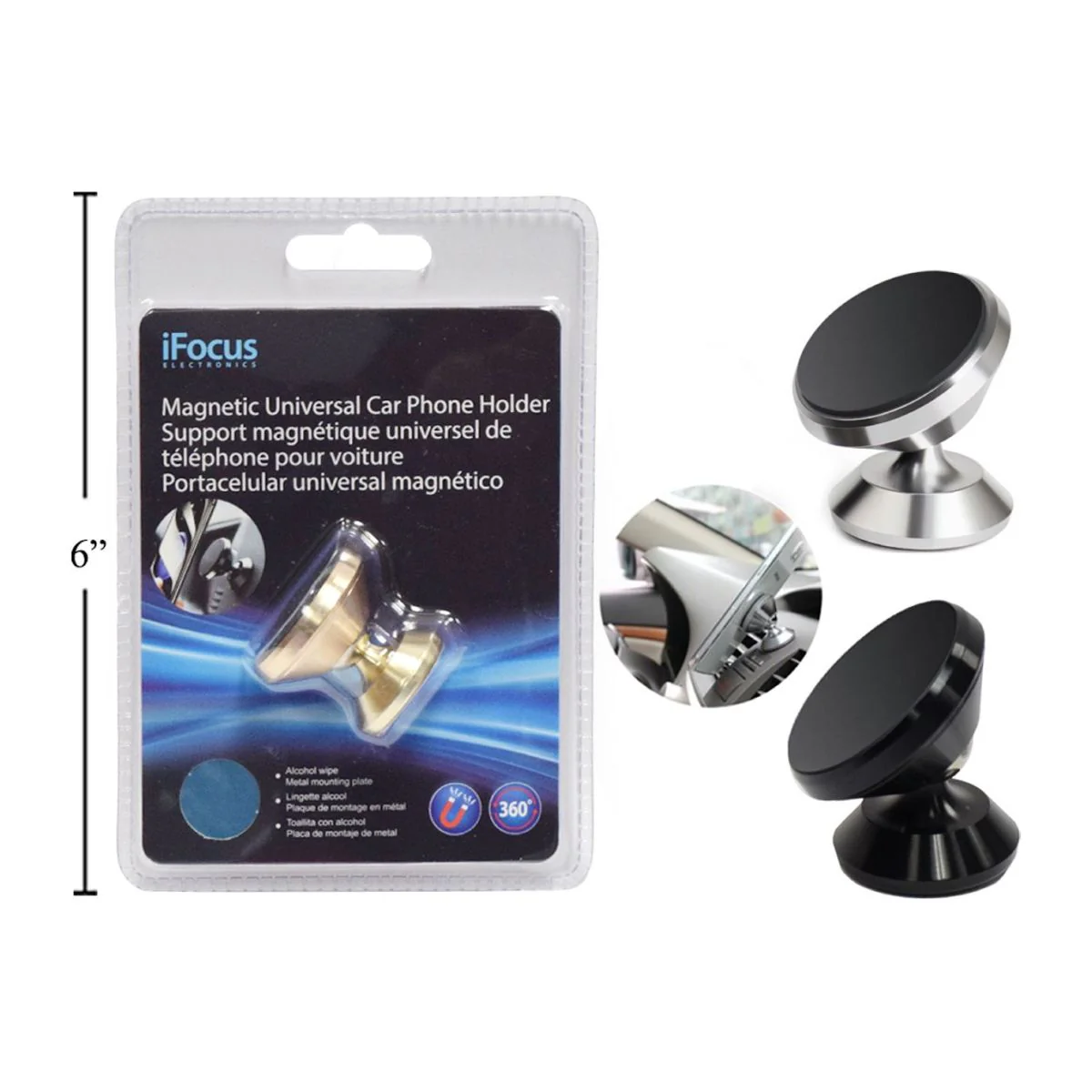 Soporte Magnético Para Teléfono Para Automóvil Ifocus, Adhesivo Adicional + Toallita - Image 5