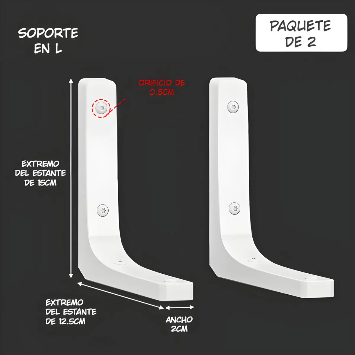 Soporte Metálico En L Para Repisas 15X12.5Cm. Escuadras De Pared Resistentes Para Estantes Flotantes (PAR). - Image 2